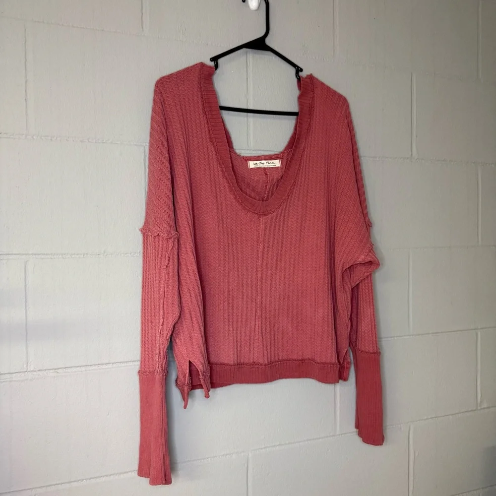 We The Free New Magic Waffle Knit Thermal Long Sleeve Top in Cowboy Size Large - Picture 4 of 8